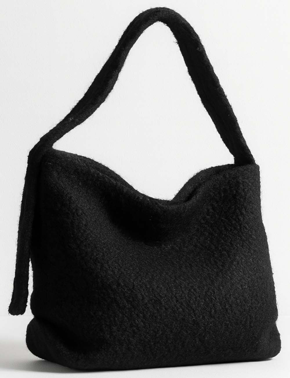 Ladies Bouclé Crossbody Bag Solid Color Capacity Shoulder Bag