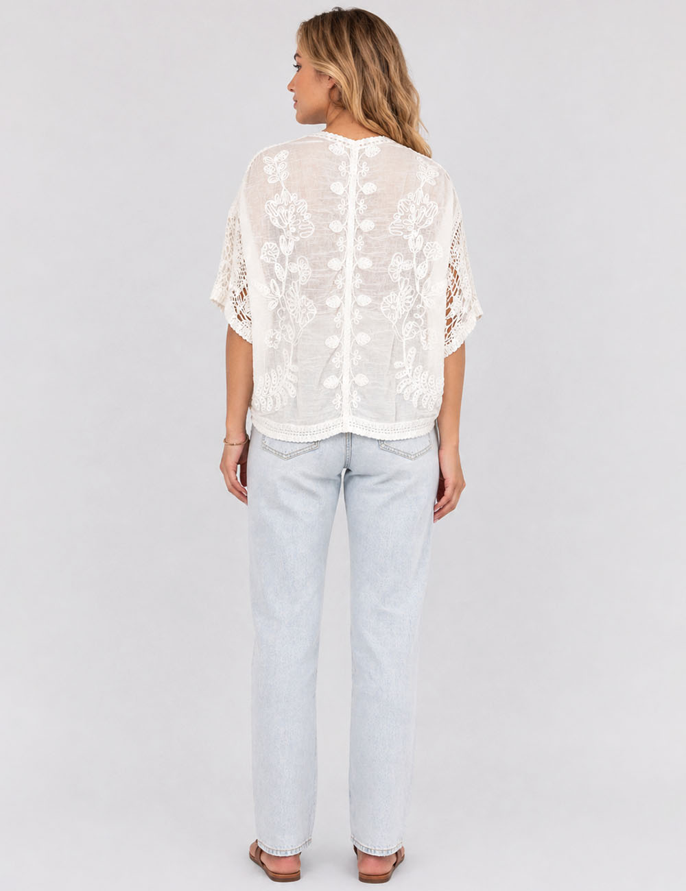 Ladies Boho Embroidery Crochet Knit Kimono Sleeves Cardigan