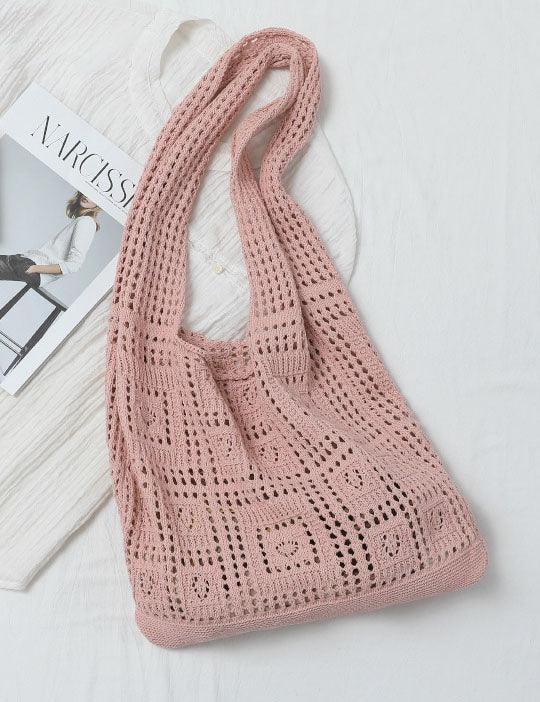 Ladies Square Knit Solid Color Tote Bag SKAB4110