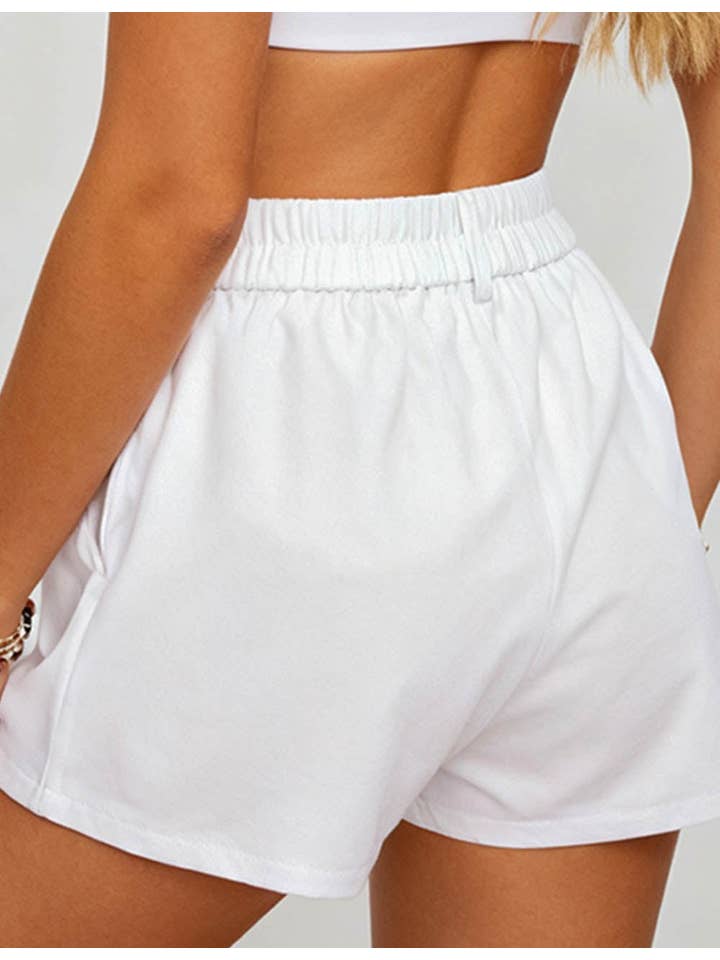 Ladies White Elastic Waist Wide Leg Shorts