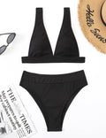 Ladies Triangle V-Neck 2PCS Bikini Set Swimsuit 8BK3WST316