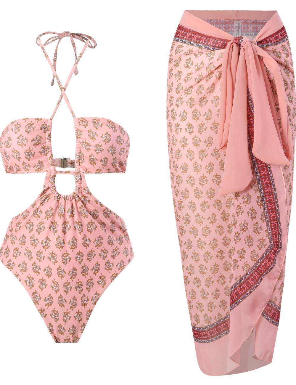 String Halter One Piece Swimwear with Cover SKSW40150