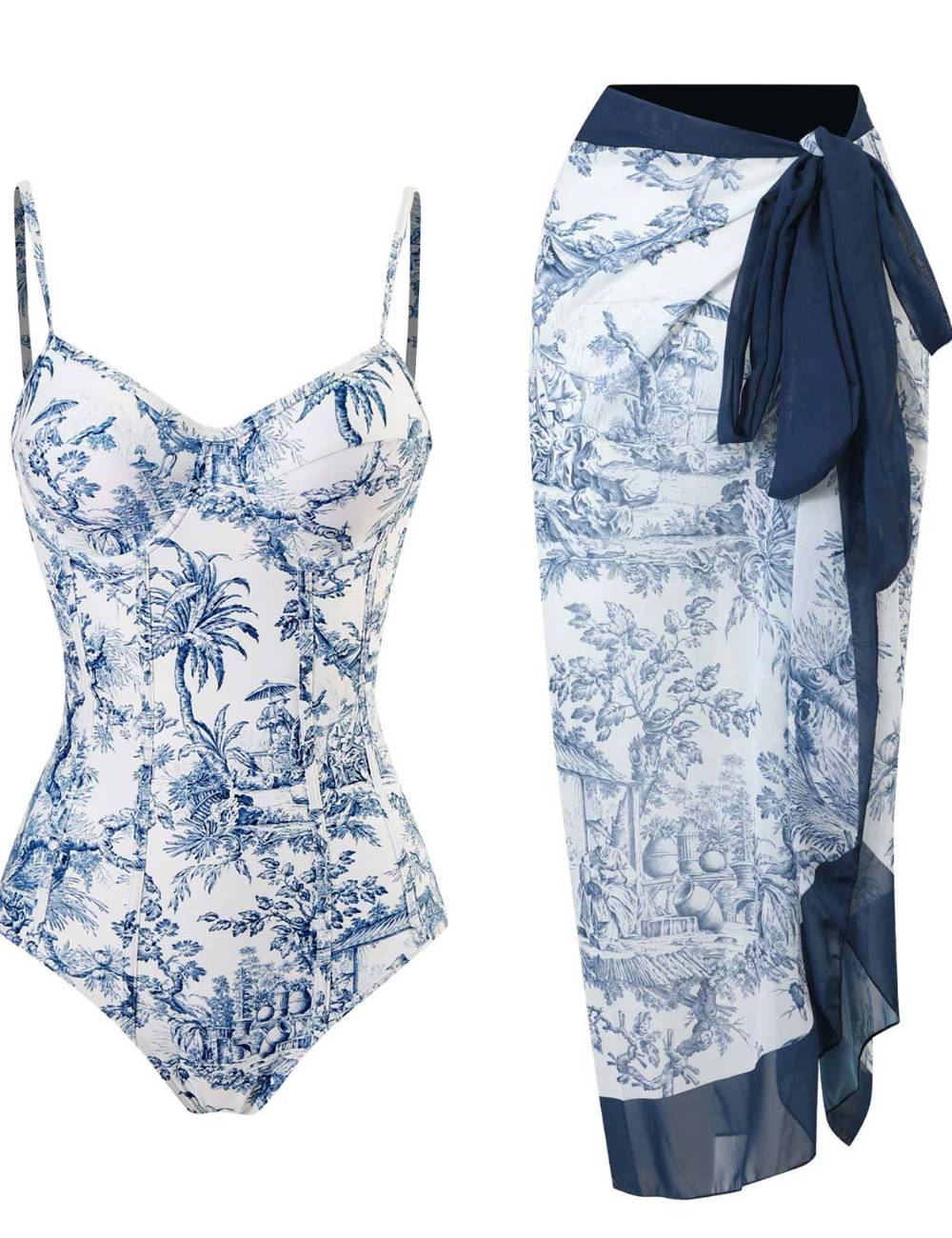 Two Shoulder One Piece Swimwear with Cover 8BK3WST282