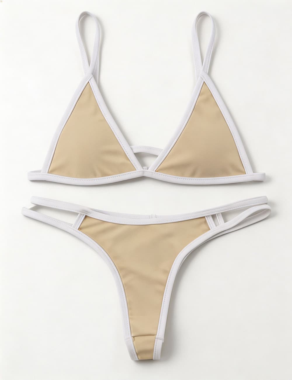 Ladies Contrast Trim Spaghetti Strap Triangle Bikini Set