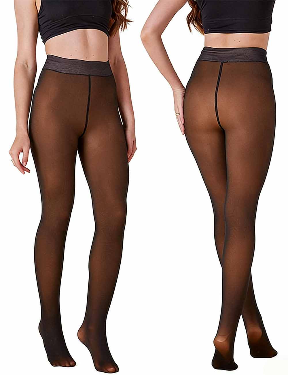 Ladies 200g Fleece Lined Fake Sheer Winter Warm Tights