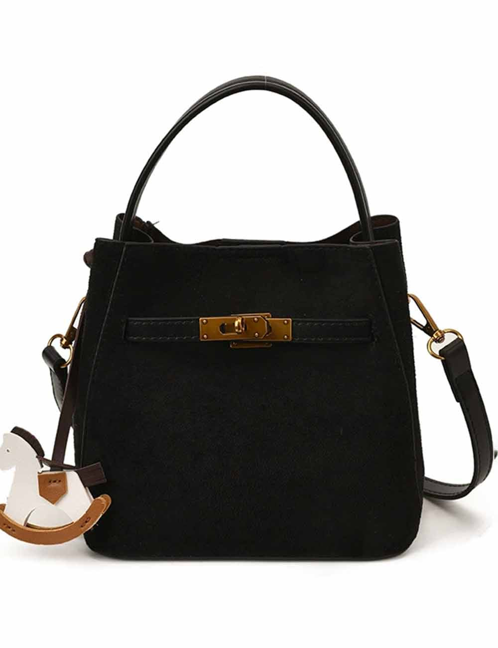 Ladies Vintage Suede Crossbody Handle Bucket Bag