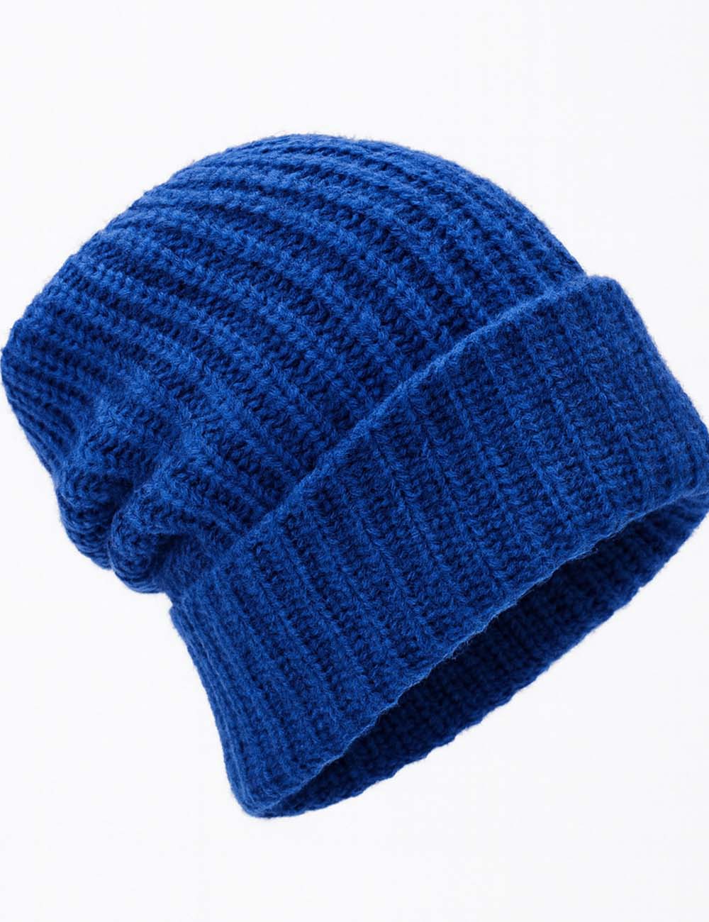 Ladies Solid Color Ribbed Knit Folded Hem Slouchy Hat
