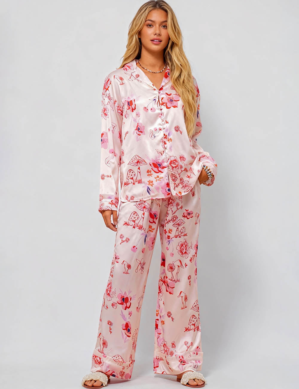 Ladies V-Neck Floral Print Top & Pants Set SKST51306