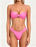 Ladies Solid Color Spaghetti Ruched Underwire Bikini Set