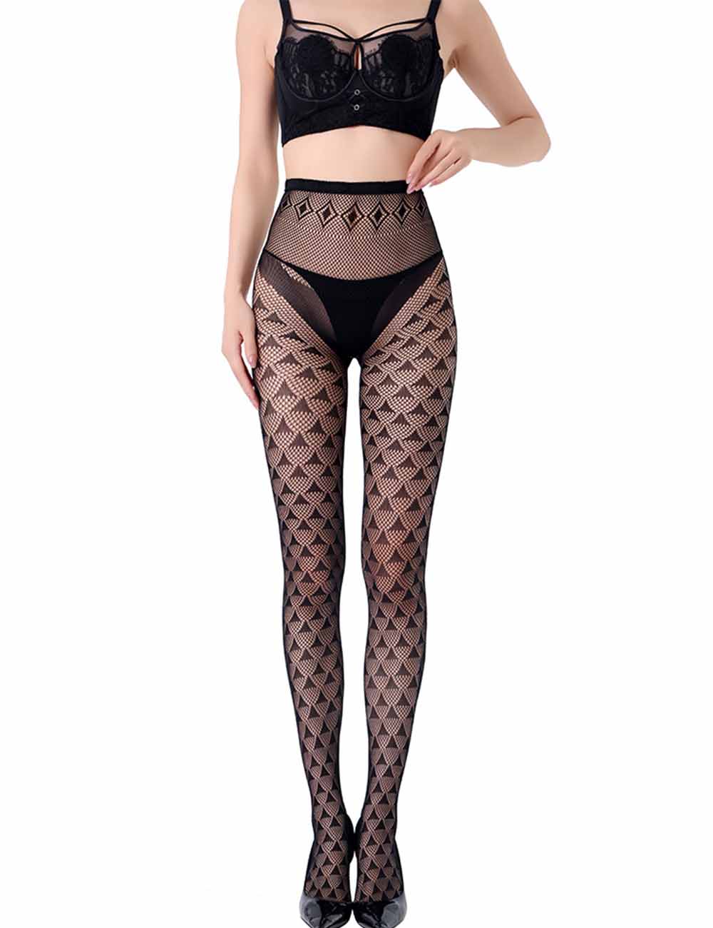 Ladies Patterned Fishnet Stockings High Waist Mesh Pantyhose