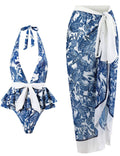 Halter Ruffle One Piece Swimwear with Cover SKSW40140