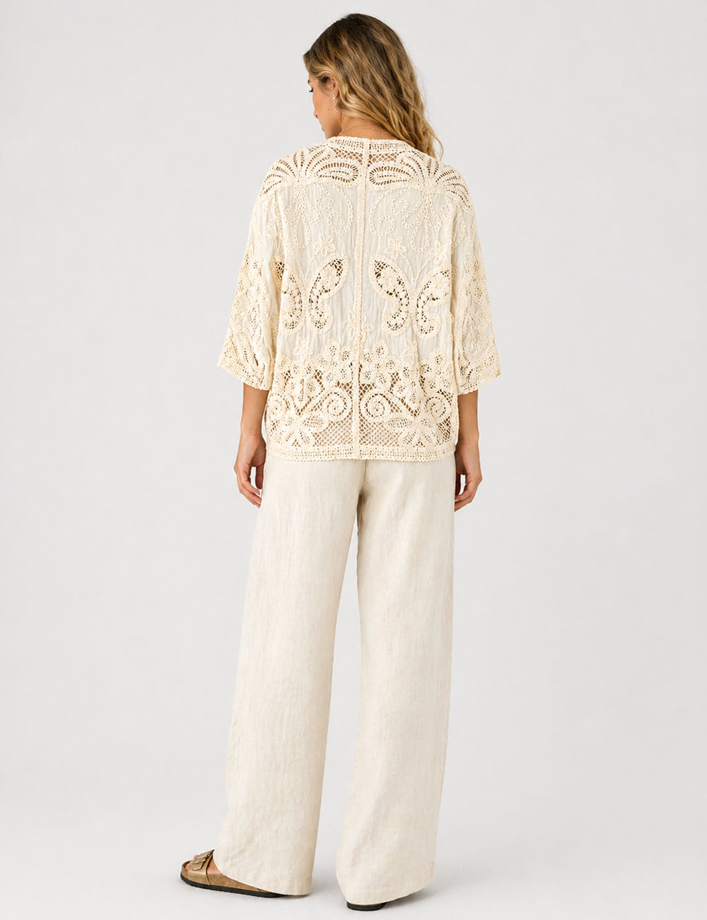 Ladies Crochet Embroidered Kimono Sleeves Cardigan