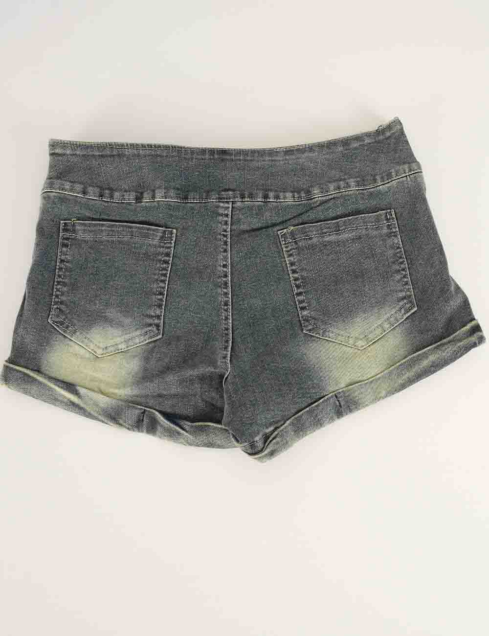 Ladies Double Wrap Belt Star Stud Metal Eyelet Denim Mini Shorts
