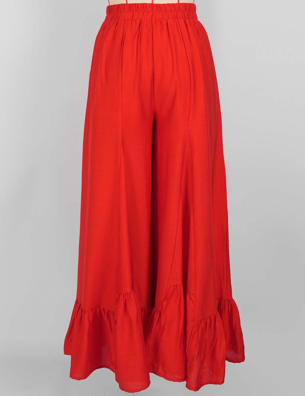 Ladies Elastic Waist Ruffle Wide Leg Pants