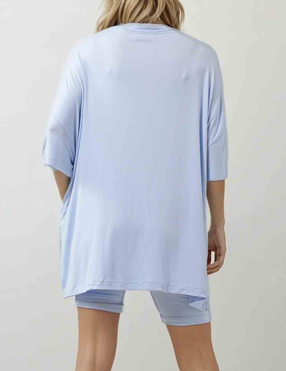Ladies Solid Loungewear Outfits Loose Top & Slim Shorts Set