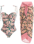 String Shoulder Floral Swimwear with Salong SKSW40157