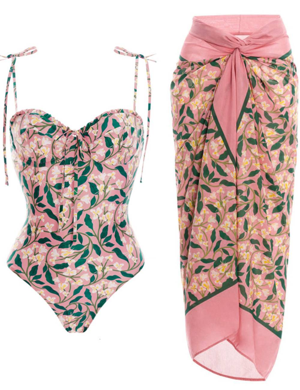 String Shoulder Floral Swimwear with Salong SKSW40157