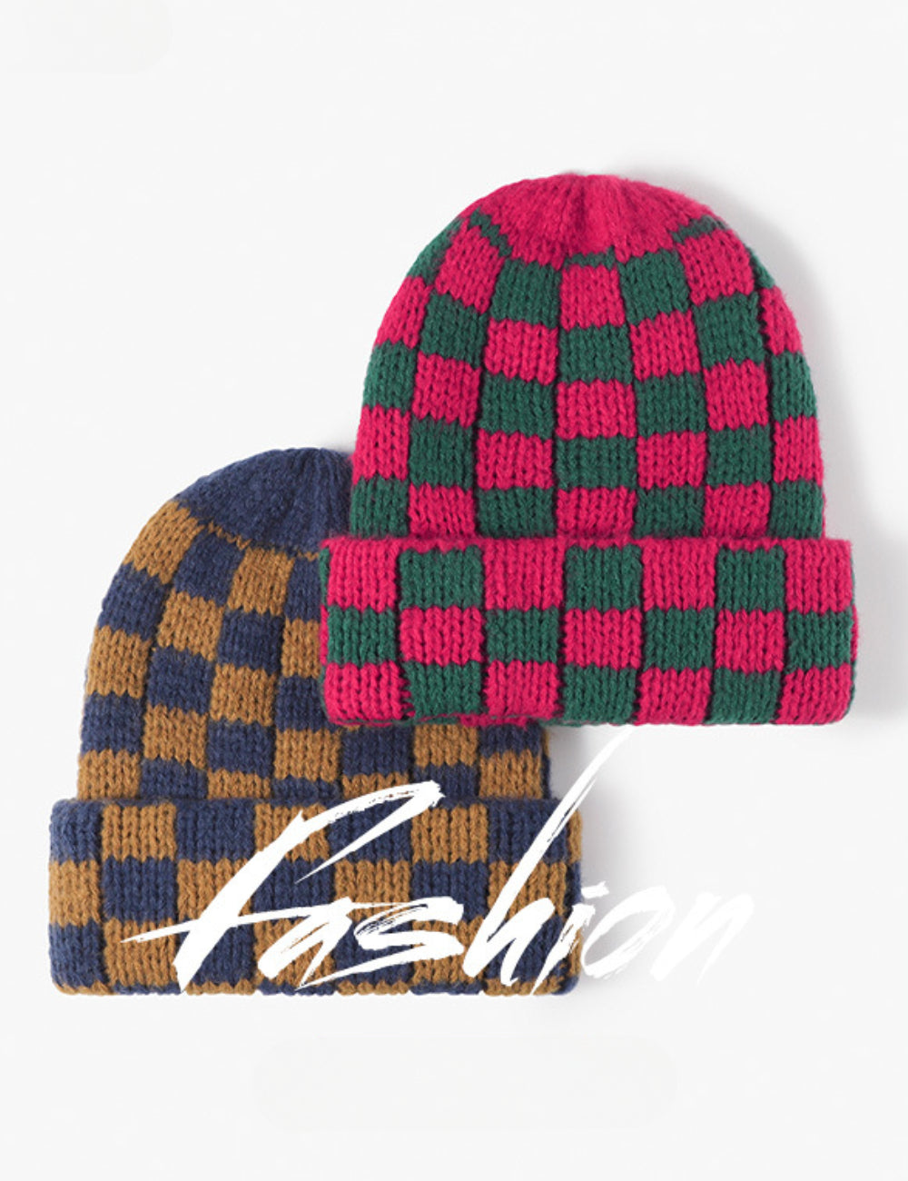 SWEETKAMA Ladies Color Block Square Fold Hem Sweater Hat SKAH4212