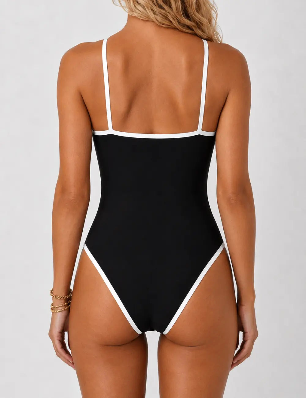 Ladies Contrast Trim Design Bandeau Nack One Piece Swimsuit