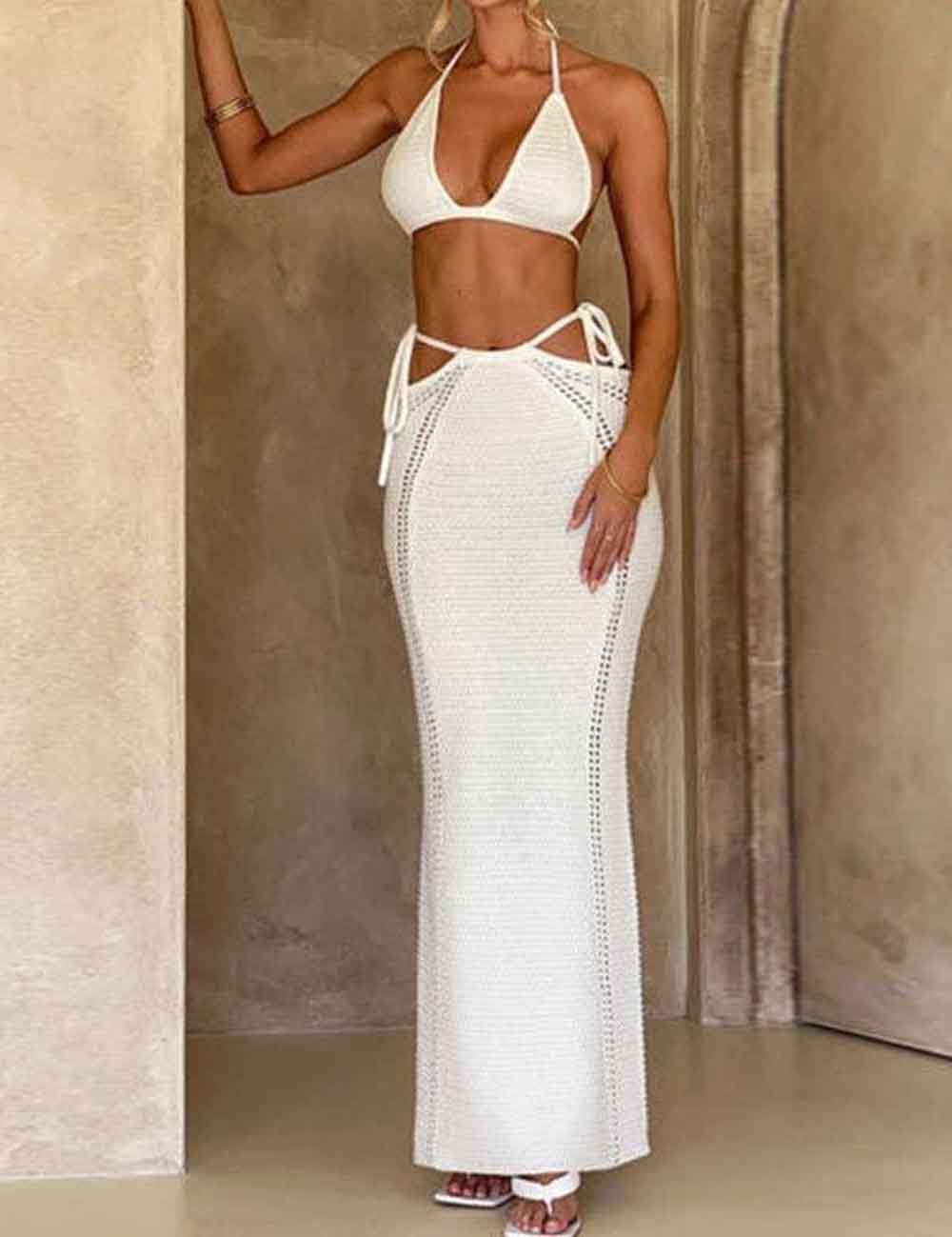 Solid Color Bikini Swimwear Cover Up Set