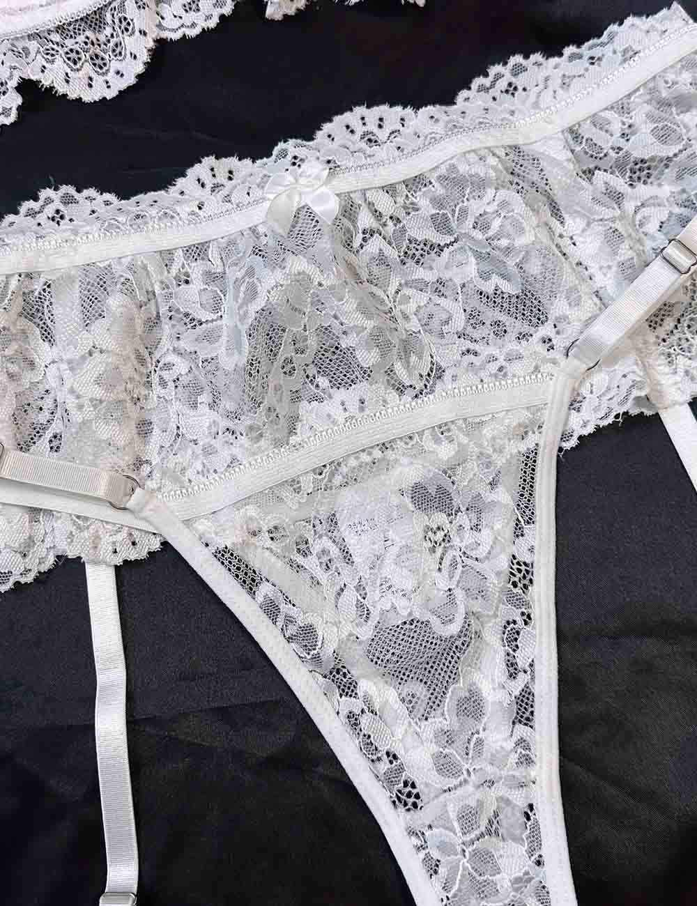 Ladies Floral Lace See Through 3PCS Lingerie Set 8HF1129