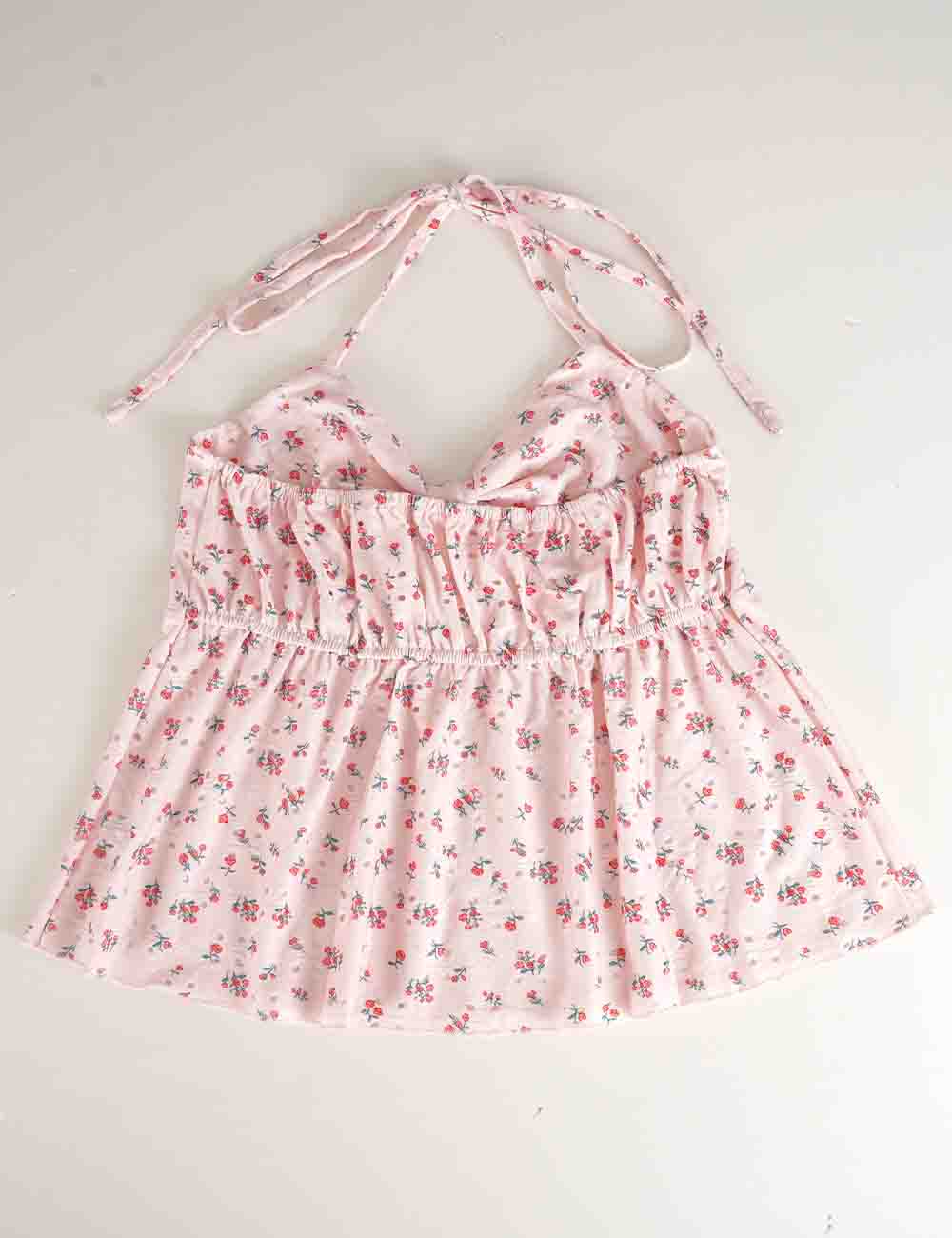Ladies Floral Print Eyelet Halter Sleeveless Top