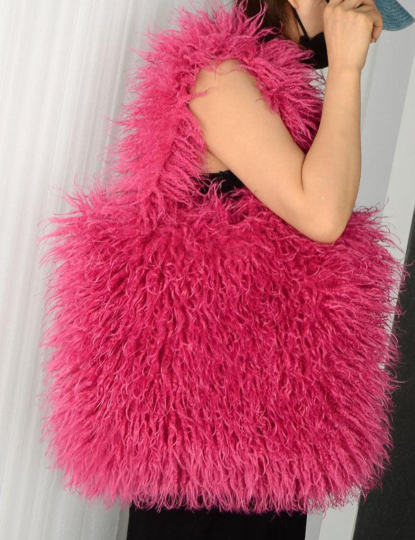 Ladies Faux Mongolian Fur Looking Tote Bag SKAB4092
