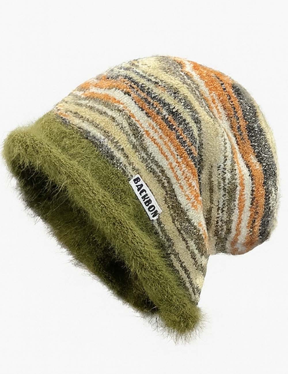 Ladies Colorful Mohair Rolled Hem Slouchy Knit Beanie Hat