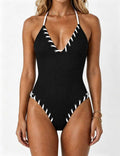 Ladies Lace-Up Accents Along High Leg Cut One Piece Swimsuit