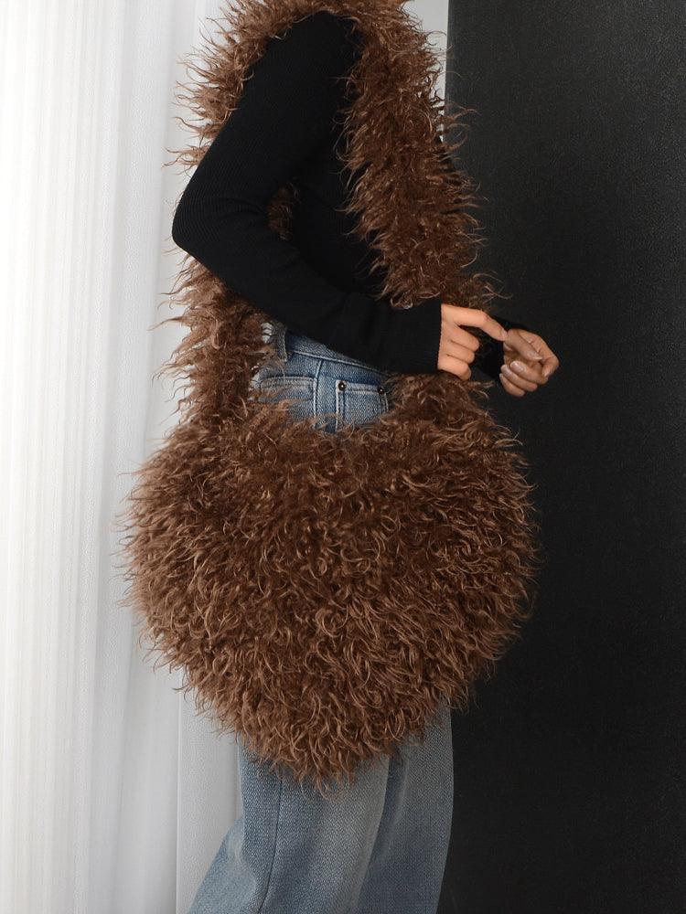 Ladies Y2K Heart-Shaped Plush Bag SKAB4091