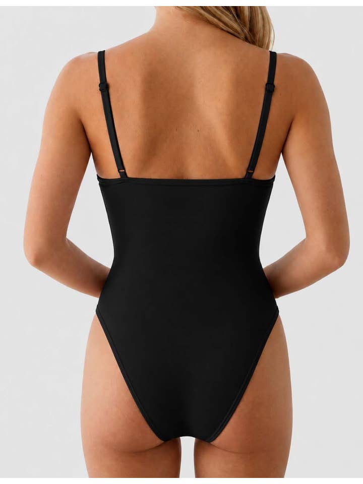 Ladies Cutout Metal Ring Strapless Bandeau One Piece Swimsuit