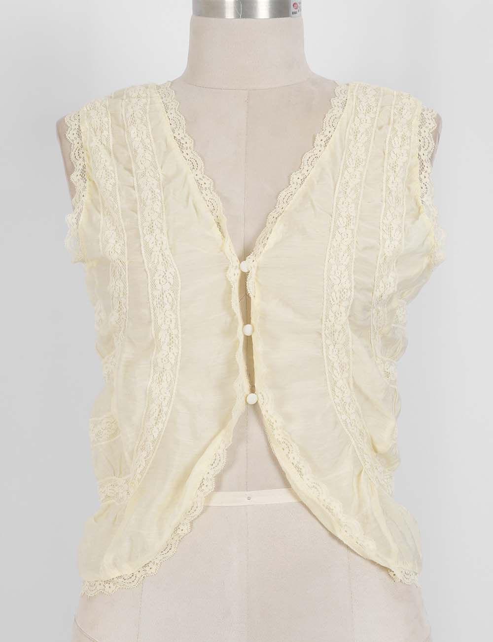 Ladies Ruched Lace Trim V-Neck Sleeveless Top