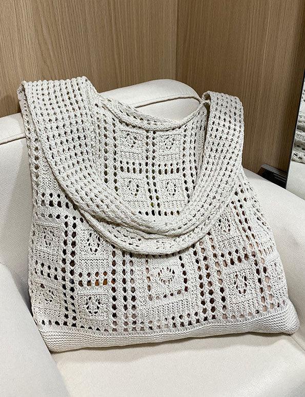Ladies Square Knit Solid Color Tote Bag SKAB4110
