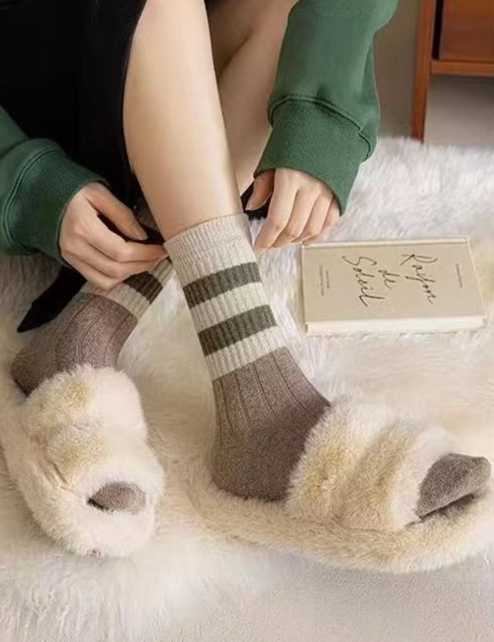 Ladies Rib Knit Color Block Stripe Socks SKASC4176