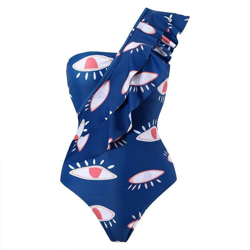 Eyes Print Blue One Piece Swimwear with Cover