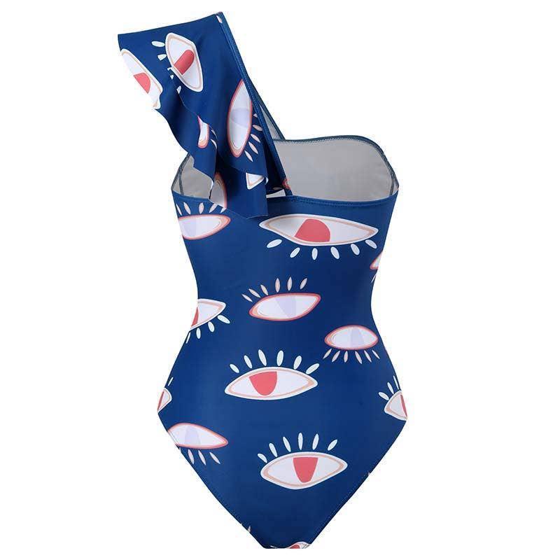 Eyes Print Blue One Piece Swimwear with Cover