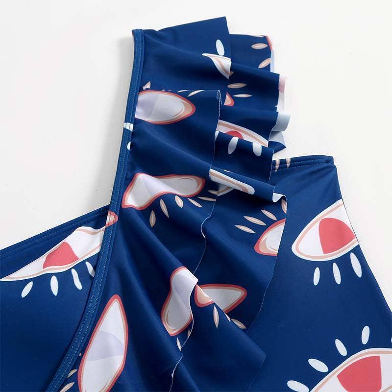 Eyes Print Blue One Piece Swimwear with Cover