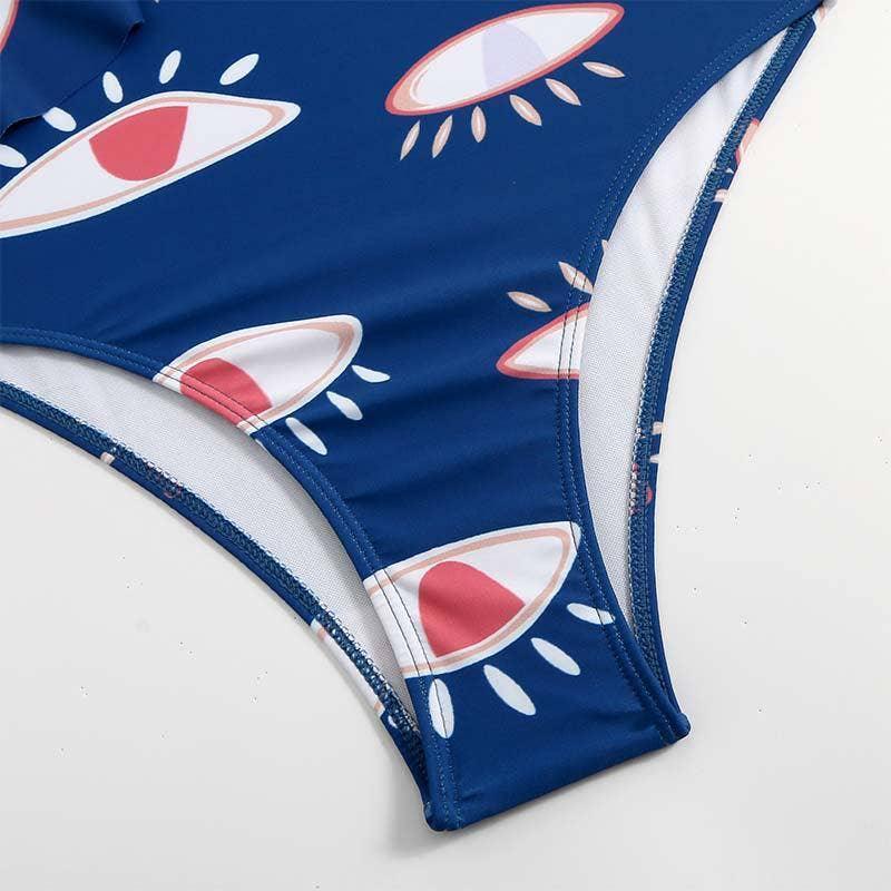 Eyes Print Blue One Piece Swimwear with Cover