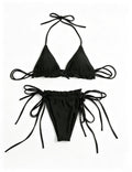 Ladies Ruffle Trim Tie Side Triangle Bikini Set