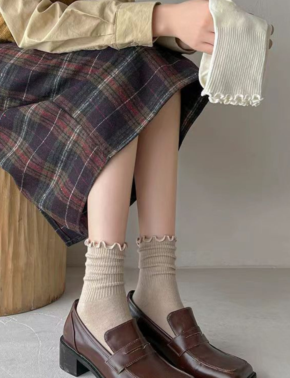 Ladies Solid Color Baby Lock Cuff Cotton Socks SKASC4172