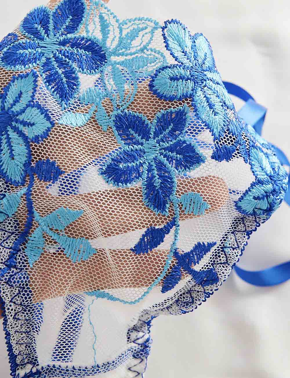Ladies Floral Embroidery See Through 2PCS Lingerie Set 8XX0111