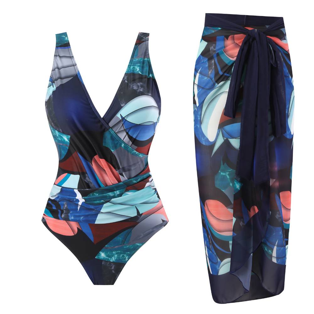Ladies Print One Piece Swimwear with Cover SKSW40136
