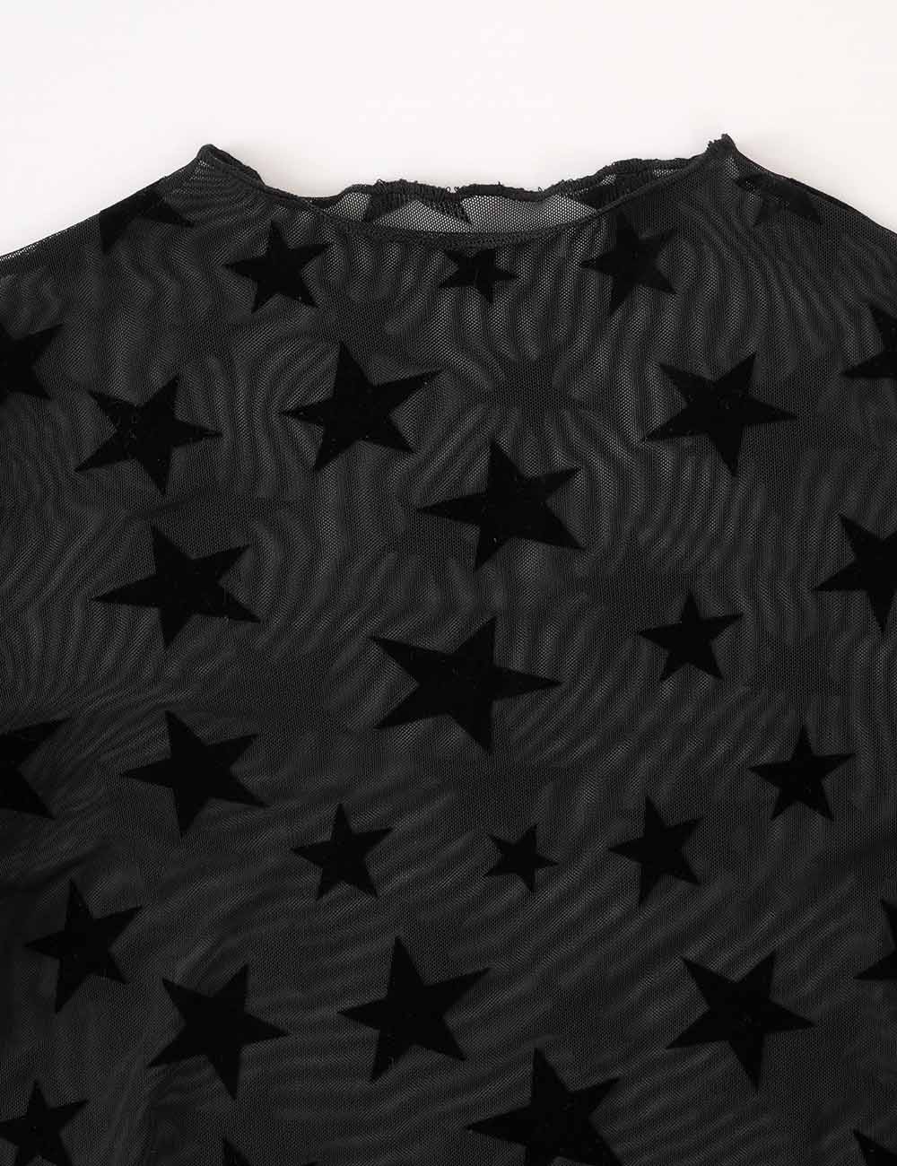 Ladies Chic Star Mock Neck Sheer Mesh Long Sleeves Layering Top