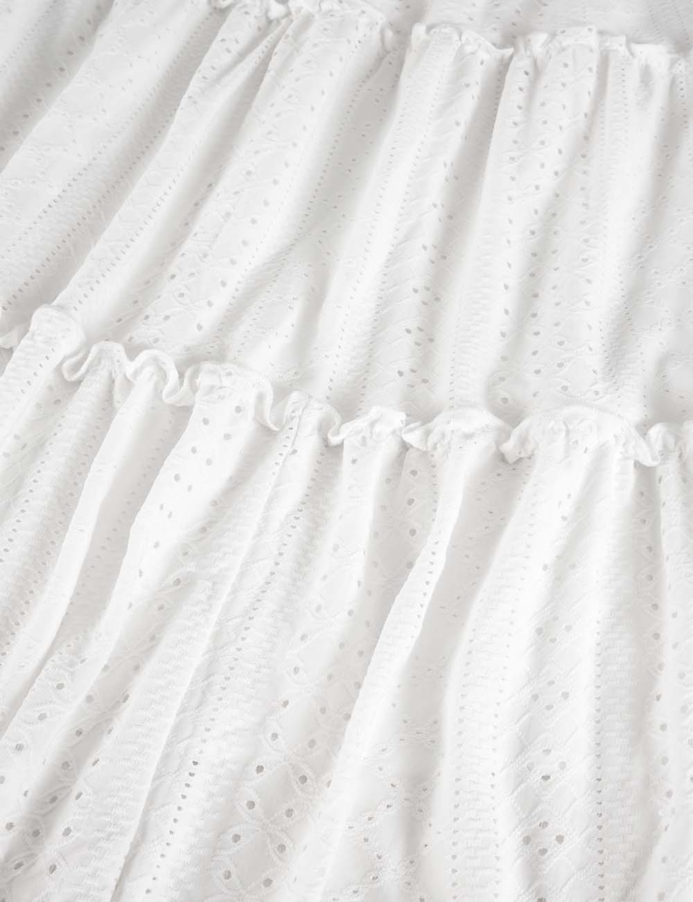 Ladies Solid Color Eyelet Tiered Ruffle  Maxi Skirt