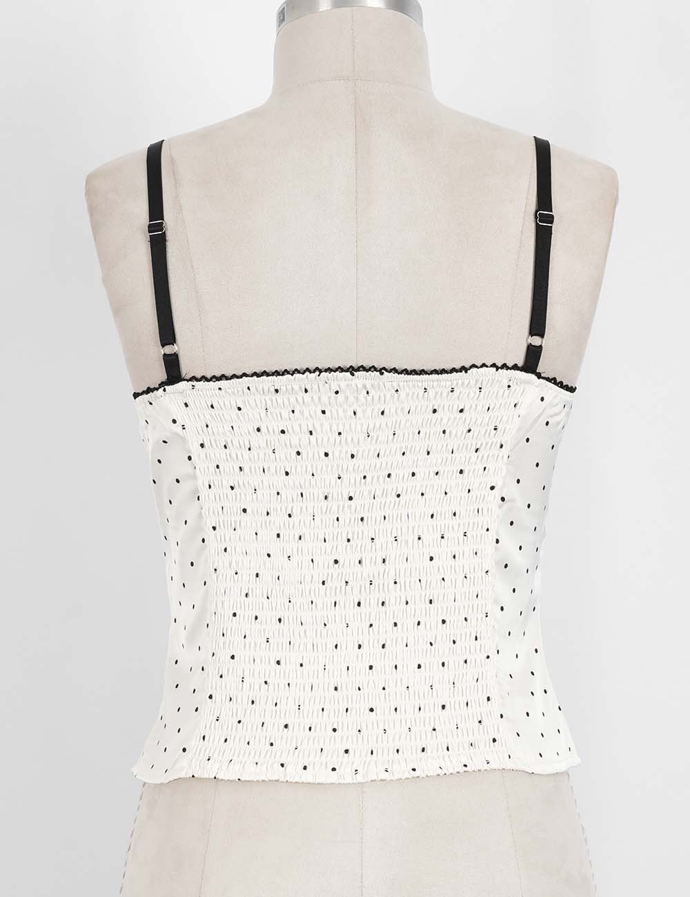 Ladies Chic Polka Dot Lace Trim Corset Square Neck Cami Top