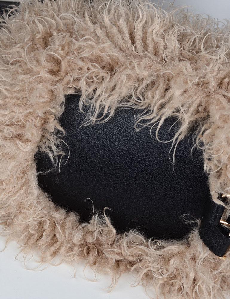 Ladies Faux Mongolian Fur Tote Two Shoulder Bag SKAB4094
