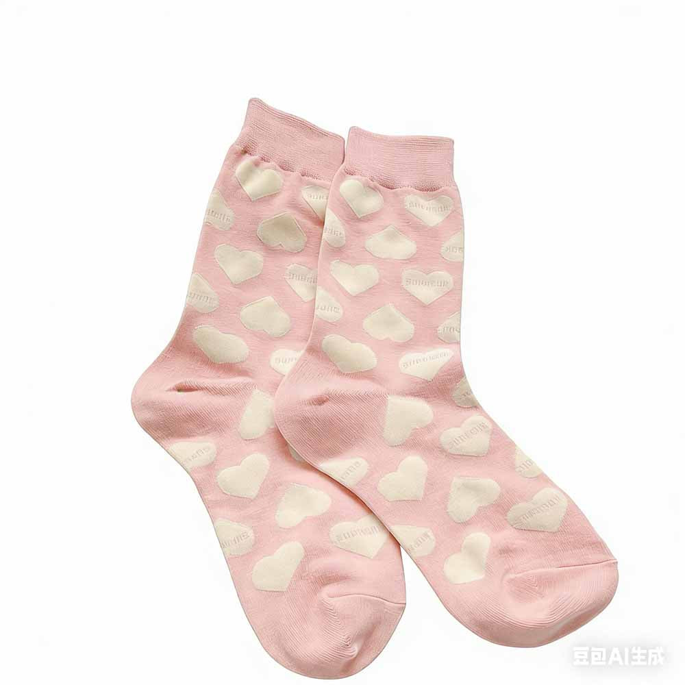 Ladies Valentine Cute Heart Pattern Knit Midi Calf Socks