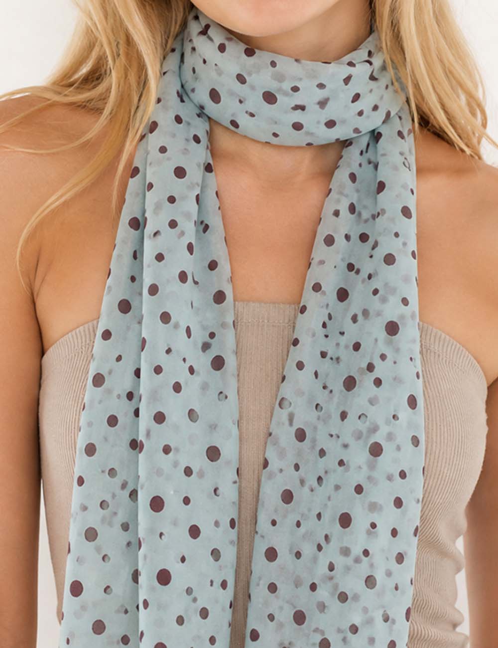 Ladies Polka Dot Color Block Chiffon Scarf
