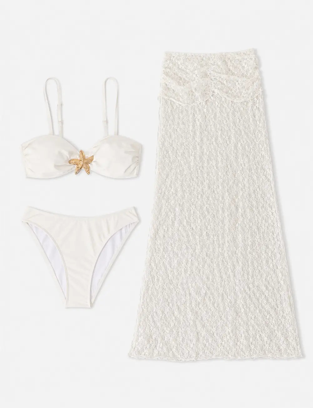 Ladies Gold-Tone Starfish Center Accent Bikini Set with Salong