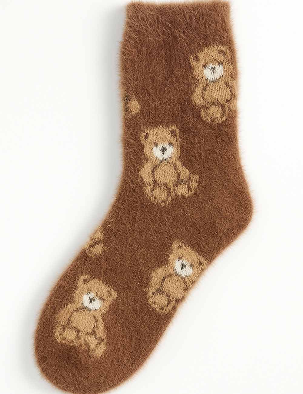 Ladies Fuzzy Cozy Teddy Bear Midi Calf Socks